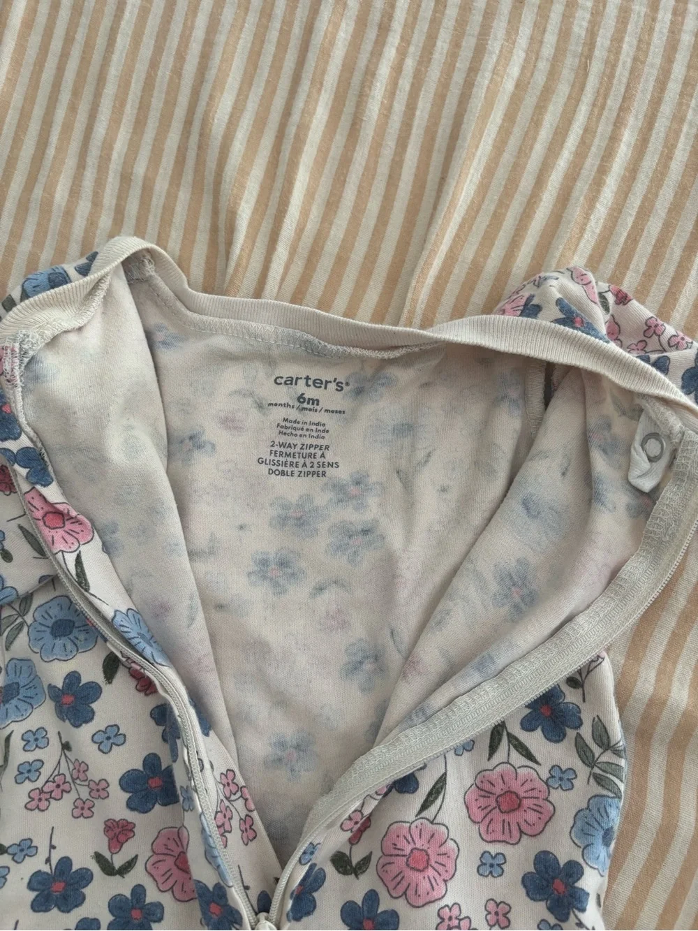 Carter's Cream Footed One-Piece with Pink & Blue Floral Print